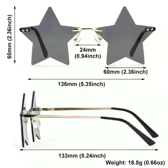Geometric Rimless Star Sunglasses Black Gold Fun  Festival Party EDM New Year’s - Picture 6 of 9